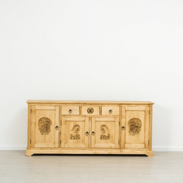 Bufet 4 usi si 3 sertare Ursul Carpatin, Lemn masiv rustic, 200 x 46 x 85 cm - Img 3