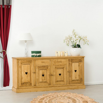 Bufet Cabana cu 4 usi 2 sertare, Lemn masiv rustic, 200 x 48 x 92 cm