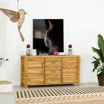 Bufet cu 2 usi si 3 sertare Colibri, Lemn masiv rustic, 160 x 46 x 85 cm - Img 1
