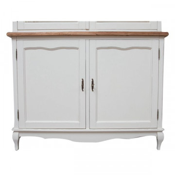 Bufet cu vitrina Toscana Charme cu 2 x 2 usi lemn masiv tei, alb unt + natur antik, 125 x 42 x 207 cm - Img 3