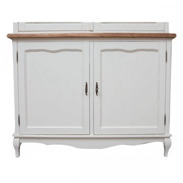 Bufet cu vitrina Toscana Charme cu 2 x 2 usi lemn masiv tei, alb unt + natur antik, 125 x 42 x 207 cm - Img 3