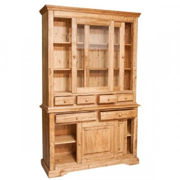 Bufet cu vitrina Toscana natur antik lemn masiv de tei, 142 x 50 x 225 cm - Img 2