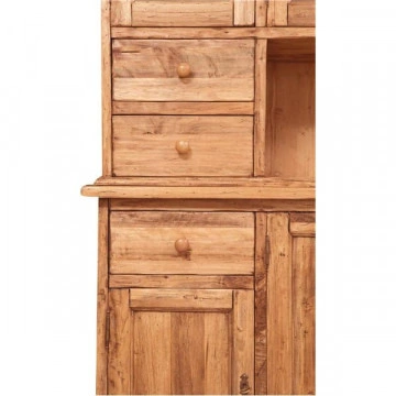 Bufet cu vitrina Toscana natur antik lemn masiv de tei, 156 x 50 x 200 cm - Img 3