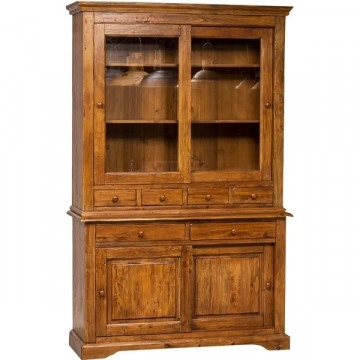 Bufet cu vitrina Toscana nuc antik lemn de tei, 142 x 50 x 225 cm - Img 2