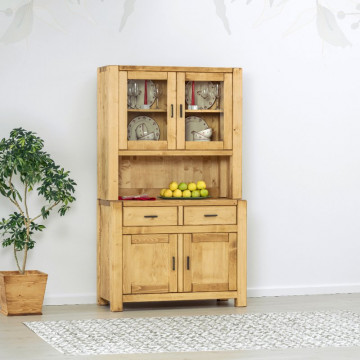 Bufet de bucatarie 4 usi si 2 sertare Ecuador, Lemn masiv rustic, 110 x 50/38 x 190 cm - Img 1