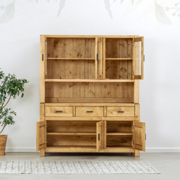 Bufet de bucatarie 6 usi si 3 sertare Ecuador, Lemn masiv rustic, 160 x 50/42 x 195 cm - Img 3