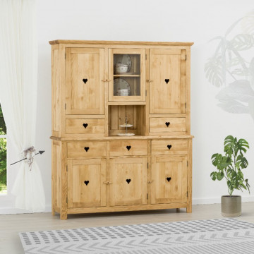 Bufet Rustic Floare de Colt cu 6 usi si 5 sertare, Lemn masiv 161 x 42 x 195 cm
