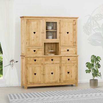 Bufet Rustic Floare de Colt cu 6 usi si 5 sertare, Lemn masiv 161 x 42 x 195 cm