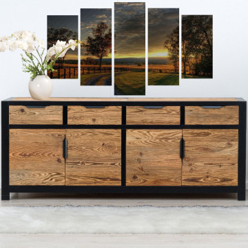 Bufet Rustic Loft 4 usi si 4 sertare, Lemn masiv rustic, 200 x 50 x 90 cm - Img 3