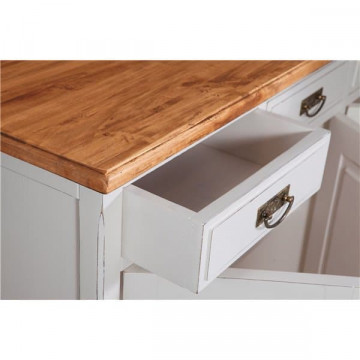 Bufet Toscana Charme cu 4 usi si 4 sertare lemn masiv tei, alb unt + natur antik, 170 x 42 x 92 cm - Img 5