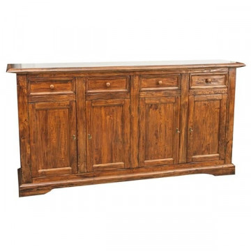Bufet Toscana cu 4 usi si 4 sertare lemn masiv tei, nuc antik, 202 x 45 x 103 cm - Img 1