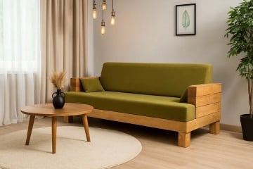 Canapea Rustic Cabana lemn masiv, cu tapiterie, 204 x 91 x 63 cm - Img 4