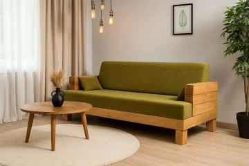 Canapea Rustic Cabana lemn masiv, cu tapiterie, 204 x 91 x 63 cm - Img 4