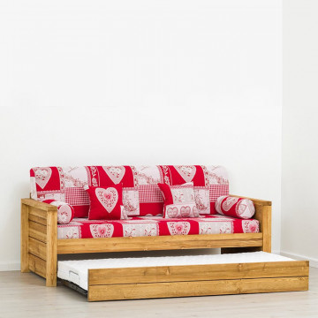 Canapea Rustica Colibri, model extensibil cu tapiterie, Lemn masiv rustic, 206 x 88 x 72 cm - Img 3