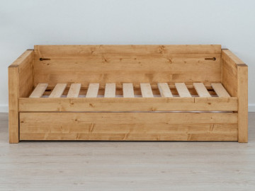 Canapea Rustica Ecuador model extensibil cu tapiterie, Lemn masiv rustic, 206 x 90 x 70 cm - Img 5