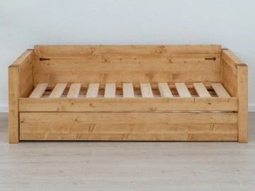 Canapea Rustica Ecuador model extensibil cu tapiterie, Lemn masiv rustic, 206 x 90 x 70 cm - Img 5