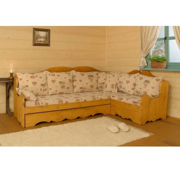 Coltar Rustic Cabana fix, model cu tapiterie, 280 x 165 x 90 cm