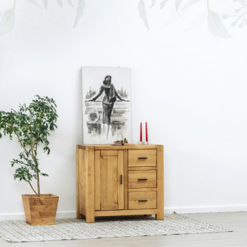 Comoda 1 usa si 3 sertare Ecuador, Lemn masiv rustic, 90 x 46 x 85 cm - Img 1