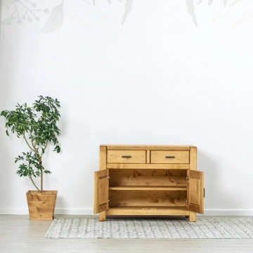 Comoda 2 usi si 2 sertare Ecuador, Lemn masiv rustic, 110 x 50 x 85 cm - Img 2