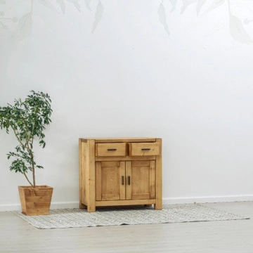 Comoda 2 usi si 2 sertare Ecuador, Lemn masiv rustic, 90 x 46 x 85 cm - Img 3