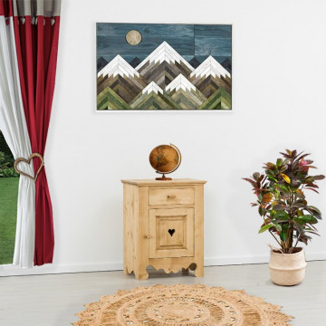 Comoda Cabana cu 1 usa si 1 sertar, Lemn masiv rustic, 65 x 46 x 85 cm