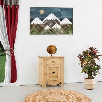 Comoda Cabana cu 1 usa si 1 sertar, Lemn masiv rustic, 65 x 46 x 85 cm