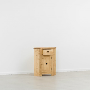 Comoda de colt Rustic Floare de Colt cu 1 sertar si 1 usa, Lemn masiv 77 x 54 x 89 cm - Img 2