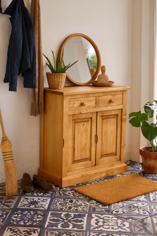 Comoda pantofi lemn masiv Apuseni cu 2 usi culisante si 2 sertare, 100 x 47 x 102 cm