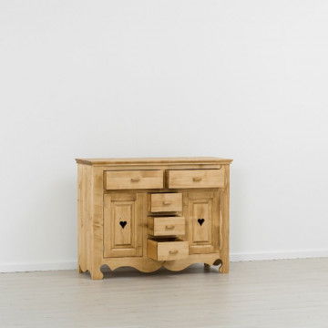 Comoda Rustic Flame cu 2 usi si 5 sertare, Lemn masiv rustic, 129 x 50 x 100 cm - Img 3
