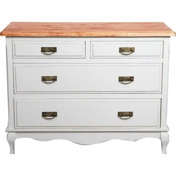 Comoda Toscana Charme 4 sertare lemn masiv tei, alb unt + natur antik, 107 x 47 x 80 cm - Img 2