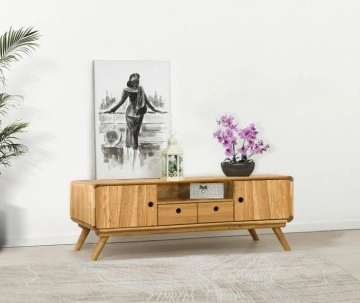 Comoda TV 2 usi 2 sertare si nisa Sahara, Lemn masiv rustic, 160 x 40 x 50 cm