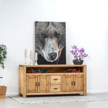 Comoda TV 4 usi 2 sertare si nisa Ecuador, Lemn masiv rustic, 180 x 50 x 85 cm - Img 1