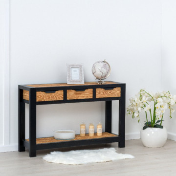 Consola Rustic Loft 3 sertare, Lemn masiv rustic, 119 x 35 x 75 cm - Img 5