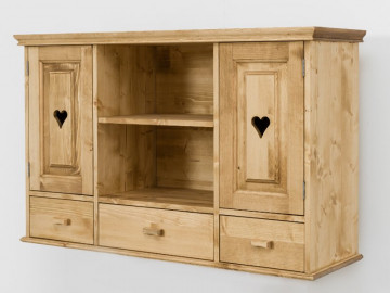 Corp de bucatarie Cabana cu 2 usi, 3 sertare, lemn masiv rustic, 120 x 38 x 75 cm - Img 2