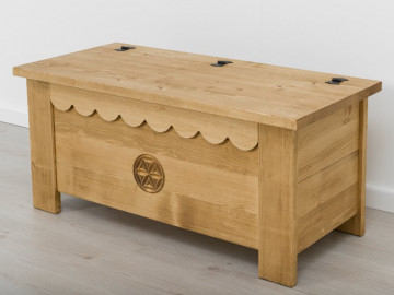 Cufar Cabana sculptat cu rozeta, Lemn masiv rustic, 110 x 51 x 50 cm - Img 2