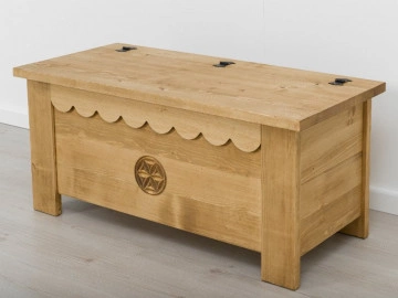 Cufar Cabana sculptat cu rozeta, Lemn masiv rustic, 110 x 51 x 50 cm - Img 2