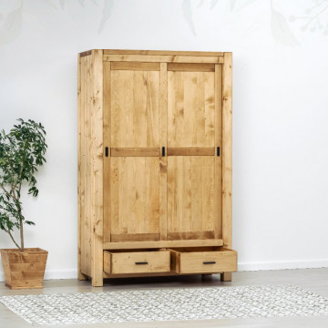 Dulap 2 usi culisante si 2 sertare Ecuador, Lemn masiv rustic, 125 x 55 x 200 cm - Img 3