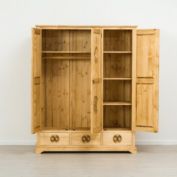 Dulap 3 usi si 3 sertare Ursul Carpatin, Lemn masiv rustic, 159 x 65 x 200 cm - Img 2
