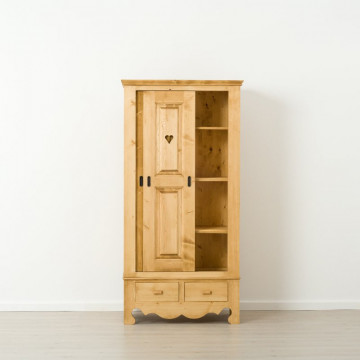 Dulap Cabana cu 2 usi culisante 2 sertare, Lemn masiv rustic, 95 x 57 x 190 cm - Img 2