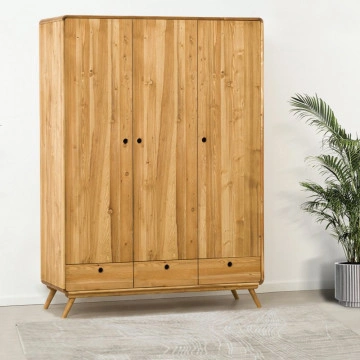 Dulap cu 3 usi 3 sertare Sahara, Lemn masiv rustic, 141 x 55 x 200 cm