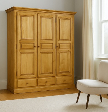 Dulap dormitor cu 3 usi si 3 sertare lemn masiv, Inka Flaveur, 179 x 61 x 202 cm - Img 1