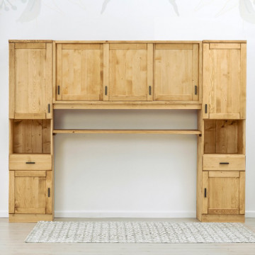 Dulap dormitor Ecuador cu 7 usi si 2 sertar, Lemn masiv rustic, 275 x 47 x 210 cm - Img 1