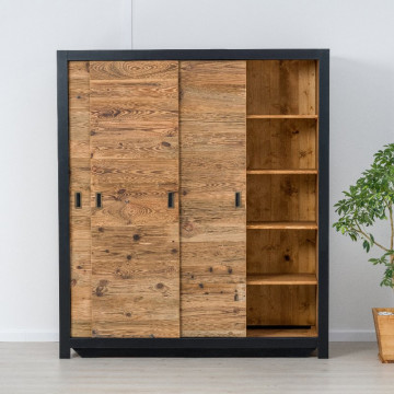Dulap Rustic Loft 3 usi culisante, Lemn masiv rustic, 175 x 55 x 200 cm - Img 2