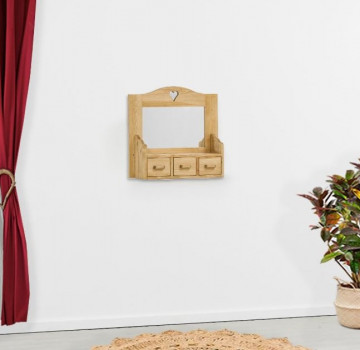 Etajera cu oglinda Cabana 3 sertare, lemn masiv rustic, 62 x 20 x 60 cm - Img 3