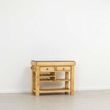 Insula de bucatarie Cabana 2 sertare si etajere, lemn masiv rustic, 106 x 50 x 85 cm - Img 6