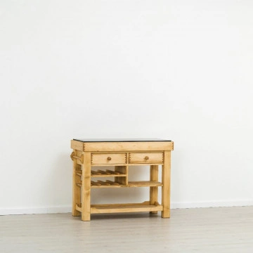 Insula de bucatarie Cabana 2 sertare si etajere, lemn masiv rustic, 106 x 50 x 85 cm - Img 6