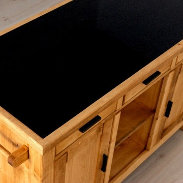 Insula de bucatarie Ecuador cu doua fete, 4 usi si 3 sertare, Lemn masiv rustic, 134 x 62 x 85 cm - Img 2