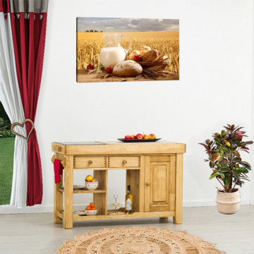 Insula de bucatarie Rustic Flame, 1 usa si 2 sertare, lemn masiv rustic, 135 x 50 x 85 cm - Img 1