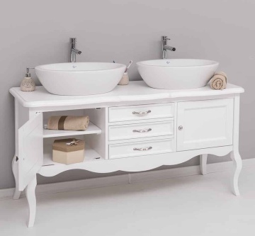 Masca lavoar dublu lemn masiv Shabby Rustic, 2 usi si 3 sertare, 150 x 54 x 75 cm - Img 5