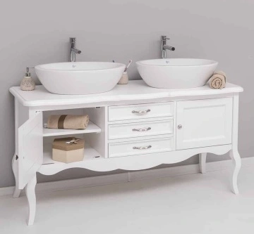 Masca lavoar dublu lemn masiv Shabby Rustic, 2 usi si 3 sertare, 150 x 54 x 75 cm - Img 5